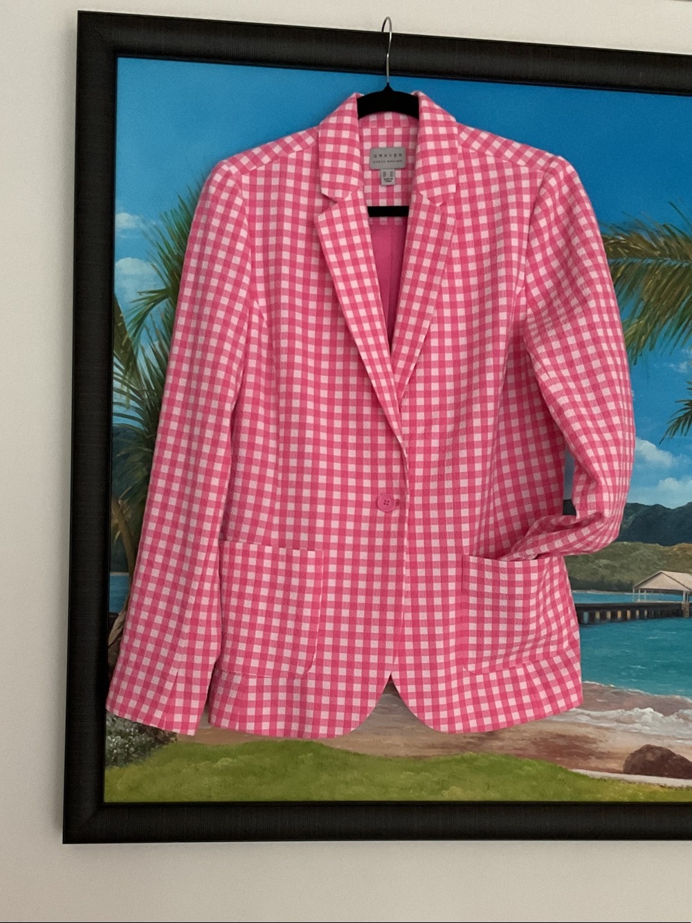 Susan Graver Pink and White Gingham Blazer
